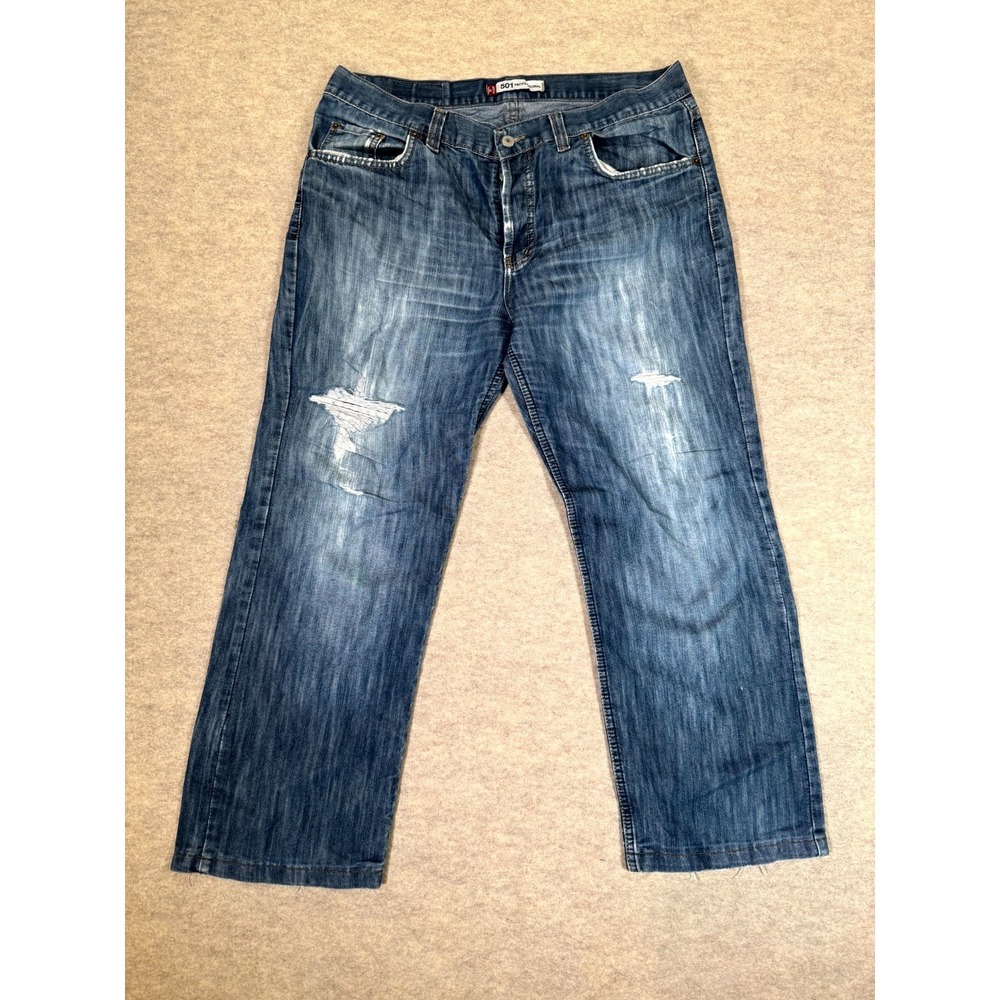 Levis 501 Professional Jeans Men 36x34 Blue Denim Cotton Straight Leg Distressed